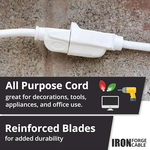 Iron Forge Cable 16 Gauge Heavy Duty White Extension Cord, 50 Ft - SJTW | 16/3 SJTW Cable, 3 Prong Grounded Plug, 13 Amp - For Landscaping, Leaf Blowers, Lights, Appliances - size: 50 Foot