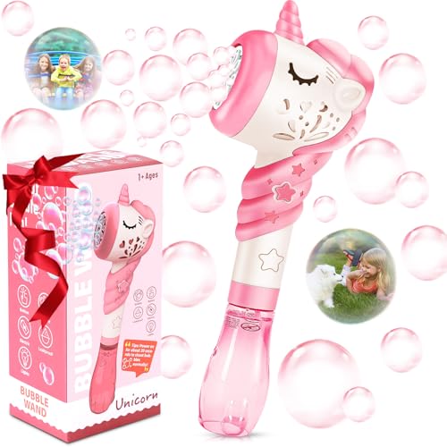 Unicorn Bubble Machine Wand Gifts for Kids Age 3 4 5 6 7 8 Years Old Birthday Party Unique Cute Outdoor Outside Summer Toy Easter Day Game for Little Girl Boy Include Solution Pink - color: Creamy White