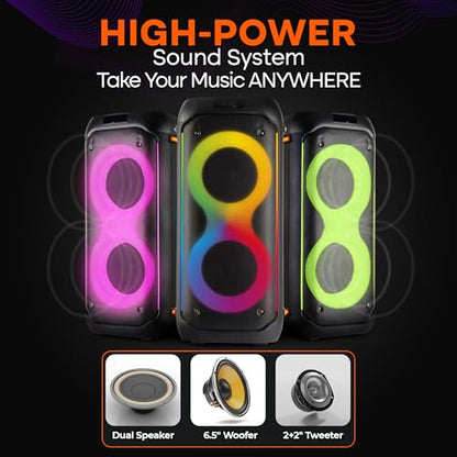 Pyle 컴팩트 블루투스 PA 파티 스피커 시스템 - 160W 휴대용 노래방 기계, 내장 배터리, TWS, 마이크 우선 순위, USB/SD/BT/FM, 플래시 LED 조명, 듀얼 16.5cm(6.5인치) 스피커, 29.5 x 29.5 x 64cm(11.6 x 11.6 x 25.25인치) - style: 휴대용 케이스 없음