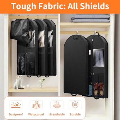 Suit Garment Clothes Travel Bag: 54 inch Lightweight Foldable Black Short Fabric Breathable - Hanging Storage Cover Pockets Zipper for Men - Wardrobe Carry Coat Jacket Uniform Tuxedo Shirt - size: 54"1Pack