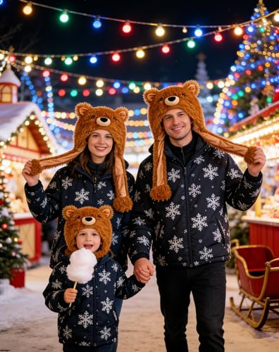 dressfan Plush Animal Hat with Ear Flaps,Novelty Christmas & Birthday Gifts for Adults & Children,One Size Fits All - color: Brown