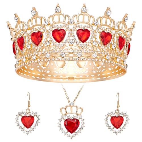 Queen Crown Rhinestone Wedding Crowns and Tiaras for Women Costume Party Hair Accessories Princess Birthday Crown Crystal Bridal Crowns - color: Gold Red Crown