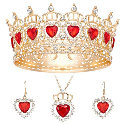 Queen Crown Rhinestone Wedding Crowns and Tiaras for Women Costume Party Hair Accessories Princess Birthday Crown Crystal Bridal Crowns - color: Gold Red Crown