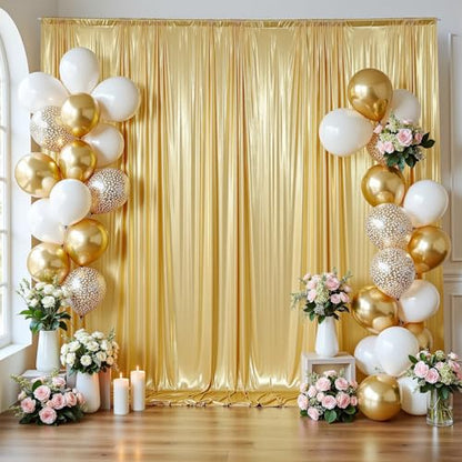 50x12ft Glitter Gold Backdrop Curtains, Sequin Curtains Wrinkle Free Polyester Drapes, Shimmer Back Drop Curtains for Parties Banquet Wedding Birthday Photography Background, 10 Panels 5x12ft - color: Gold, size: 5FT x 12FT(10 panels)