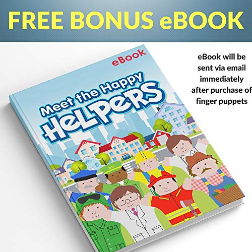 BETTERLINE Happy Helpers Finger Puppets 12 Piece Set Teach Learn Pack | 12 Pack Variety Neighborhood People Characters Bonus E Book Families Children Kindergarten Play ESL Interactive - color: Happy Helpers 12 Pieces Finger Puppets