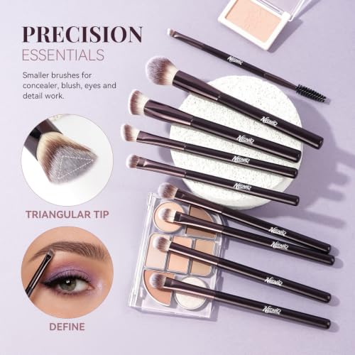 14 PCS Professional Makeup Brushes Set with Travel Cosmetic Bag（Brown） | Luxe Soft Synthetic Face & Eye Makeup Brush Kit for Foundation, Powder, Blush, Concealer, Eyeshadow, Contour, Eyebrow - color: 14PCS-0-Brown