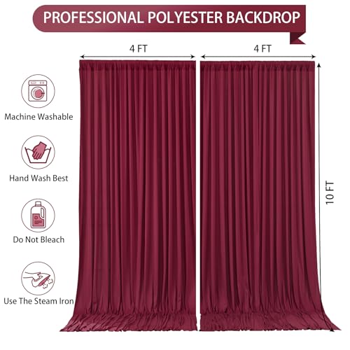 Burgundy Backdrop Curtain 2 Panels-Wrinkle-Free Champagne Curtains Polyester Photography Drapes for Baby Shower Birthday Party Photo Background Backdrop Stand- 8 X10FT (Burgundy) - color: Burgundy, size: W4' x H10'(2 panels)