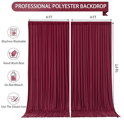 Burgundy Backdrop Curtain 2 Panels-Wrinkle-Free Champagne Curtains Polyester Photography Drapes for Baby Shower Birthday Party Photo Background Backdrop Stand- 8 X10FT (Burgundy) - color: Burgundy, size: W4' x H10'(2 panels)