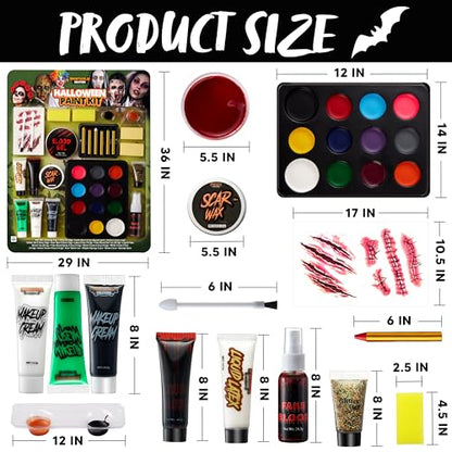 Spooktacular Creations 25 PCS Halloween Family Makeup Kit, 12 Color Special Effect Face Body Paint, Costume Makeup, Zombie Cosplay, Wounds, Injuries & Blood for Halloween Party Supplies