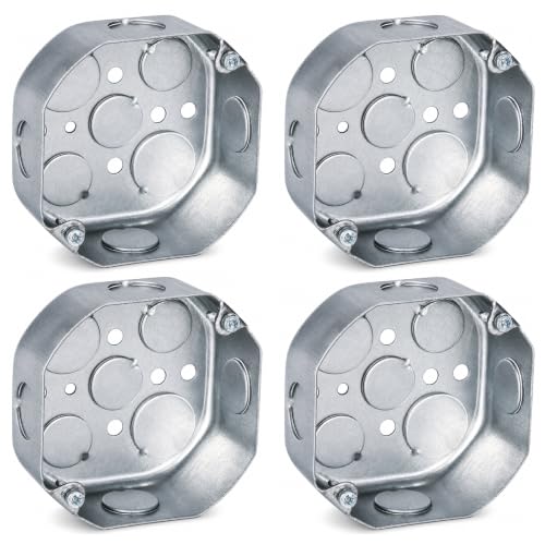 OHLECTRIC 4” Welded Octagon Steel Electrical Box (4 Pack)| 1-1/2" Deep Box with 1/2” & 3/4” Knockouts, Fire Rated | Ideal for Lighting Fixtures, Switches and Receptacles - size: 1/2" & 3/4" KO Box