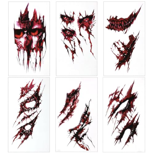 Halloween Bloody Scar Temporary Tattoos 12 Pcs, Wound Makeup FX Set