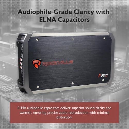 Rockville RXH-F5 3200W 5-Channel Car Amplifier, Dyno-Certified RMS, MOSFET Power Supply, ELNA Capacitors, Class-A/B D, Perfect for Car Audio and Subs | Class A/B + D, MOSFET, High-Level Input, Bass Knob, 2-Ohm Stable, Bridgeable, Crossover, Subsonic Filte