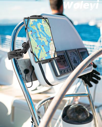 Metal iPad Tablet Mount for Boat Helm, Marine, Wheelchair, Golf Cart, Stroller, Treadmill, Spin Bike, Bicycle, Mic Stand - 360° Adjustable Handlebar Clamp for 4-13" iPad Pro, Air, Mini, Galaxy, iPhone