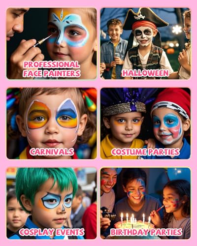 Anka Bella Professional Face Painting Kit with Over 180 Tutorials | For beginners and professionals,Bright color,high pigment,Water Based Face and Body Paint with Brushes & Stencils - color: Rainbow Cake