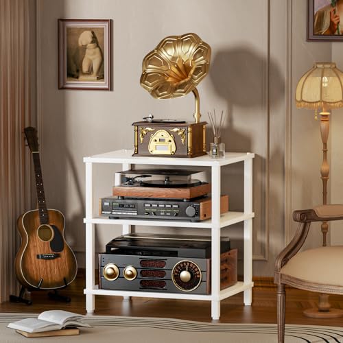 LELELINKY 3-Tier AV Media Player Stand, White Stereo Cabinet, Modern Stereo Cabine,Game Console Shelf,Wooden TV Stand,Multifunctional Entertainment Center, Suitable for Home, Conference Room - color: White, size: 3 Tier