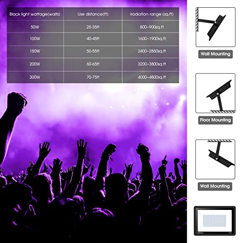 YANYCN 2 Pack 300W LED Black Light,Black Flood Light Outdoor with Plug and Switch, IP66 Waterproof Blacklight Flood Light Neon Glow for Glow Party, Halloween, Fluorescent Poster, Body Paint, Aquarium - size: 2pack 300W led black light