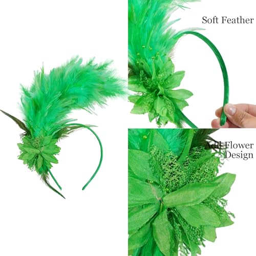 Loieryk Feathers Fascinator Headband 1920s Queen Headpiece Fascinators Hats for Women Tea Party Flower Headpiece - color: Green