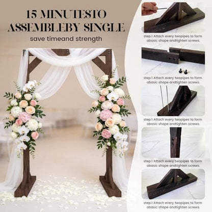 Wedding Welcome Sign Stand, Adjustable Wooden Sign Holder Stand, Heavy Duty Wood Easel with Poster Design Templates & Ground Stakes for Wedding, Bridal Baby Shower, Birthday Party