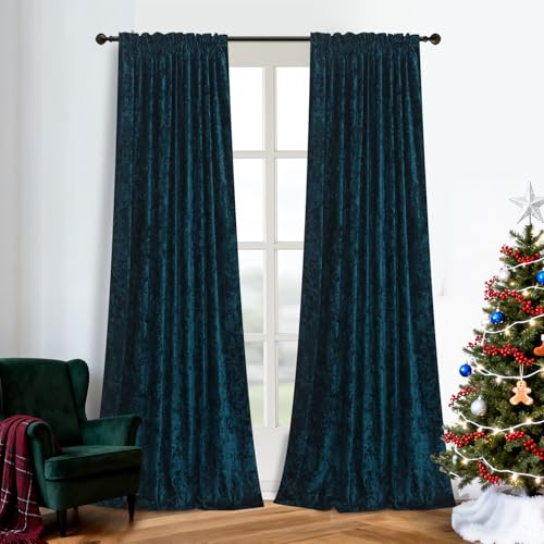 Dark Teal Velvet Curtains - Room Darkening Curtain 84 Inches Long for Bedroom & Living Room, Luxury Look, Rod Pocket Design, (2 Panels), 52W x 96L, Sapphire Blue - color: Peacock, size: 52"W x 96"L (Pack of 2)