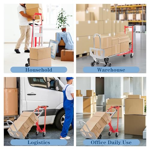 Convertible Hand Truck -1,000 lb Heavy-Duty Aluminum & Steel Dolly, 3-in-1 Mode with Stair-Climbing Wheels & 5" Swivel Casters for Warehouse, Moving, Delivery - size: Stair-climbing wheels with 1000 lbs capacity