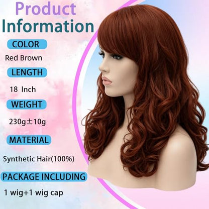 Cying Lin 18" Long Curly Red Brown Beehive Wig Heat Resistance Fiber Synthetic Hair Party Natrual Wigs Peluca (RED BROWN) - color: RED BROWN