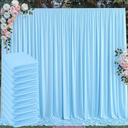 50 ft x 10 ft Wrinkle Free Blue Backdrop Curtain Panels, Polyester Photography Backdrop Drapes, Wedding Party Home Decoration Supplies - color: Baby Blue, size: 5'(W) x 10'(H), 10 panels