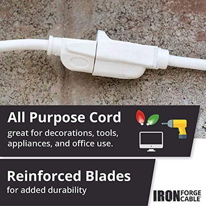 Iron Forge Cable 16 Gauge Heavy Duty White Extension Cord, 6 Ft - SJTW | 16/3 SJTW Cable, 2 Pack, 3 Prong Grounded Plug, 13 Amp - For Landscaping, Leaf Blowers, Lights, Appliances - size: 6 Foot - 2pk
