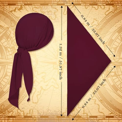 Durio Women Pirate Skirt Dress Accessories - Hat, Costume, Cosplay Bandana Head Scarf for Adult Women and Men - Halloween - color: Wine Red