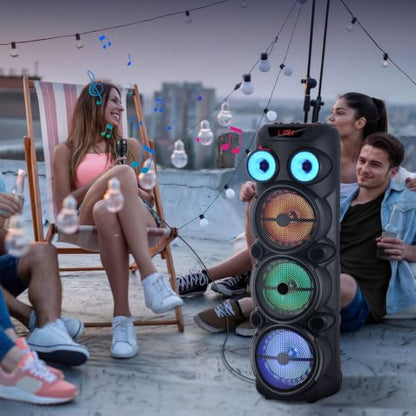 Triple 8'' Bluetooth Party Speaker, PA Speaker System w/Microphone - size: Triple 8'' Speakers