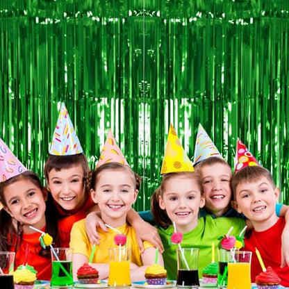 PIGETALE 2 Pack 3.2Ft x 8.2Ft Green Tinsel Curtain Party Backdrop | Metallic Tinsel Foil Fringe Curtains Photo Booth Props Background Christmas St Patrick’s Day Safari Tropical Decorations - color: Metallic Gren