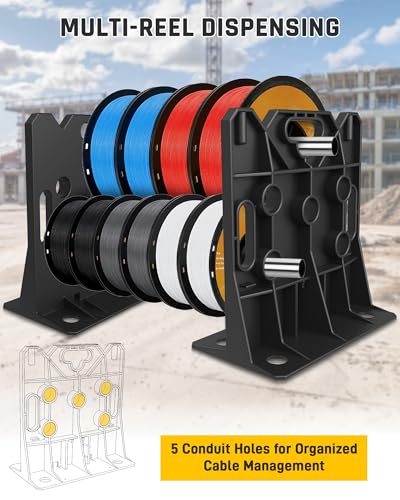 Wyckoff Wire Spool Rack Electrical Wire Dispenser, Cable Reel Caddy-1 Pair | Fits up to 34" Reels, 330 LBS Load Capacity, Multi-purpose, Free-Standing, Portable, Weather-Resistant - color: Black