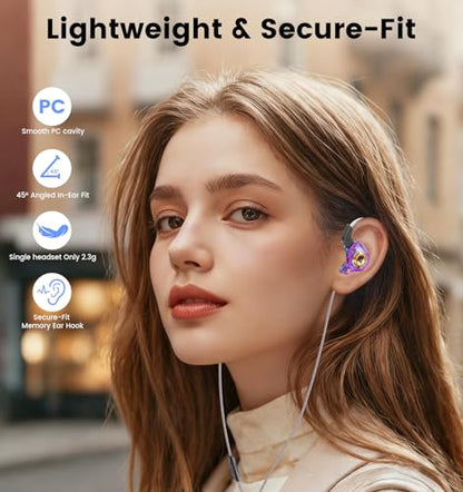 Wired Gaming Headphones IEM Earphones with 1DD，QKZ Ak6 SRS in Ear Monitor, HiFi Earbuds, Crystal Clear Hi-Res Sound with Microphone&New 11mm Dynamic Driver for Gaming,Video Musicians, Singers - color: Purple
