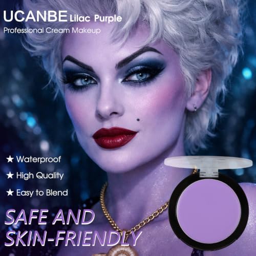 UCANBE Lilac Face Body Paint Makeup Foundation, Patel Purple Cream Greasepaint, Non-Toxic Goth Facepaint for Halloween Ursula Fairy Elf, Mystic Witch, Anime Skull SFX Makeup Costume Cosplay Parties - color: Lilac/Pastel Purple