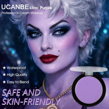 UCANBE Lilac Face Body Paint Makeup Foundation, Patel Purple Cream Greasepaint, Non-Toxic Goth Facepaint for Halloween Ursula Fairy Elf, Mystic Witch, Anime Skull SFX Makeup Costume Cosplay Parties - color: Lilac/Pastel Purple