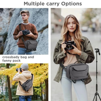TAAOKA Camera Sling Bag,Travel Waterproof Camera Case with Tripod Holder,DSLR/SLR/Mirrorless Small Camera Bags Crossbody for photographers (Grey) - color: Grey