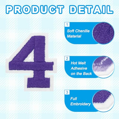 MECCANIXITY Iron on Number Patches 2" Number 4 Iron on Embroidered Patch Sew on Letter Stickers Applique for Repairing Clothing Jeans Shoes Hats DIY(Purple, Pack of 9) - style: Number 4