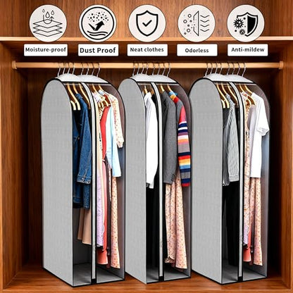 3 Pcs 10" Gusseted Garment Bags 40" & 50" PEVA Breathable Dust Cover | clothes storage bags,Garment Bags,Hanging Clothes Covers with Bedroom,Suits,Padded Clothes, Dress, Shirts, Sweaters, Keep Dry