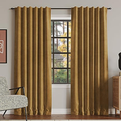 Sun Zero Hampshire Velvet Noise Reducing Thermal Extreme 100% Total Blackout Back Tab/Rod Pocket Curtain Panel, Gold, 50" W x 108" L (1 Panel) - color: Gold, size: 50"W x 108"L (Pack of 1)