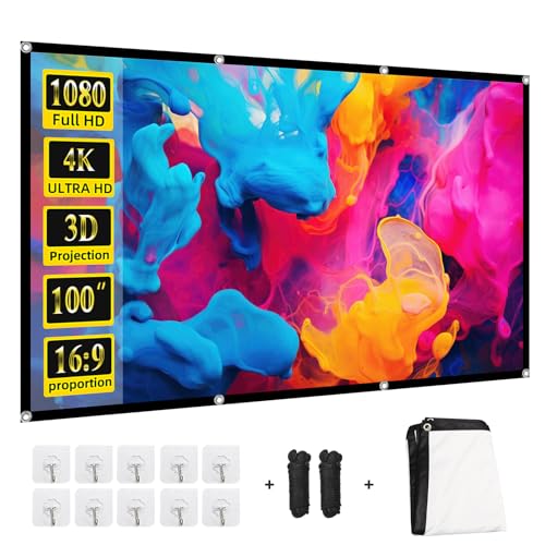 Projector Screen 100 inch,Portable Movie Projector Screen 16:9 HD Indoor Outdoor Double Sided Rear Projection Screen Video for Home, Party, Office, Classroom - size: 100 inch