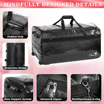 Dance Bag with Garment Rack and Curtain, 28" Rolling Dance Competition Duffle Bag with Garment Rack | Mobile Changing Station Dance Suitcase for Dancer Athlete Livestreamer Cheerleader Cosplayer - color: 28in Glitter Black