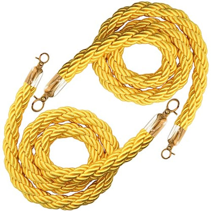 2PCS Gold Barrier Stanchion Rope 5 Ft Crowd Control Ropes Barrier with Gold Hooks for Party - color: Braided-Gold&Gold, size: 2PCS