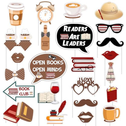 Sursurprise Book Club Party Decorations, 24Pcs Book Club Photo Props, Reading Book Photo Props Decor for Book Lover Birthday Library Party Supplies