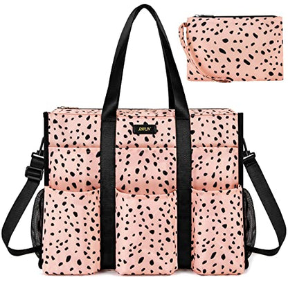 IBFUN Utility Tote Bag with 24 Pockets, Large Teacher Travel Tote for Women - color: B3-l-pink Leopard, size: Large