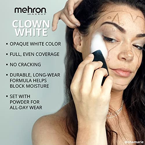 Mehron Makeup Clown White - 2.25 oz, Full Coverage Cream Face & Body Paint | Ultra White, Highly Pigmented, Long-Wear Makeup for Cosplay, Clowning, Halloween, & Theater. Cruelty Free & Made in the USA. - size: 2.25 Ounce (Pack of 1)