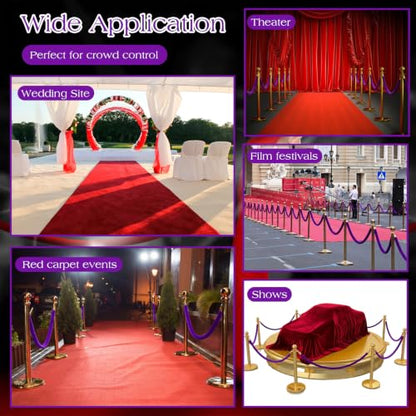 Nuogo 6 Pack Velvet Stanchion Rope,5 Feet Velvet Rope with Gold Hook,Purple | Safety Rope Off Barrier, Crowd Control, 1.2 IN in Diameter, Event Weddings Graduation Theaters Grand Opening Hotel - color: Purple