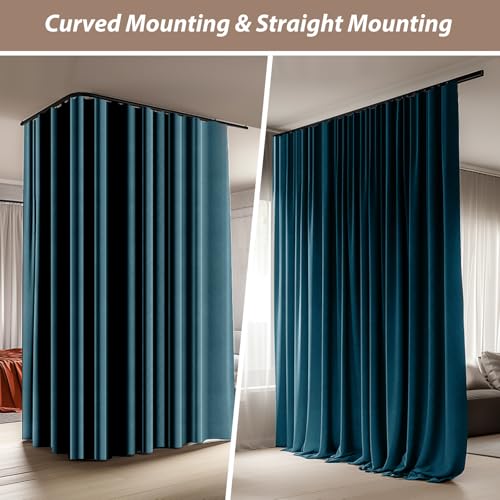 Room Divider Curtains with Ceiling Curtain Track Set Window Curtain for Bedroom,Living Room Total Blackout Thermal Insulated Privacy Ceiling Track Curtain W 15 × H 7 FT Azure Blue drape&Black track - color: Azure Blue, size: 180"W x 84"L (Pack of 1)