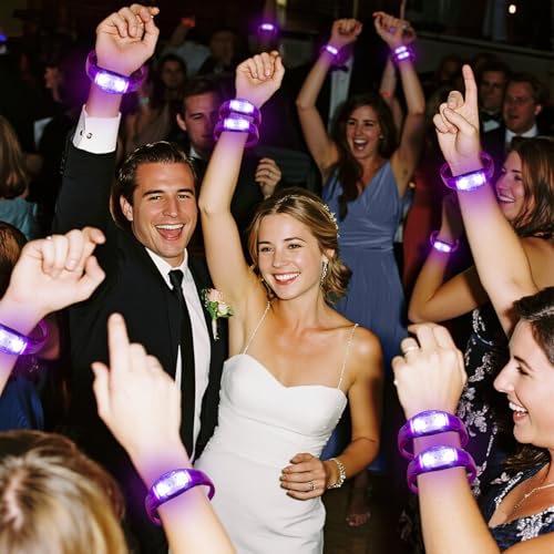 100 Pcs LED Bracelets Sound Activated with Flashing LED Strobe Music Control Light Up Bracelets for Rave, Game Prizes, Birthday Party Favor,Valentine's Day gift - color: Purple