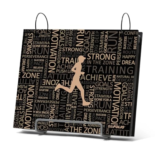 Gone For a Run BibFOLIO Race Bib Album - Running Inspiration Male - 9.5x8 | Wood Cover, Twist Cable Rings, Race Bib Holder, Holds Up to 100 Bibs, Includes 12 Vinyl Sleeves, Marathon Runner Gift - color: Running Inspiration Male
