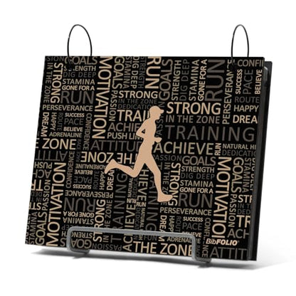 Gone For a Run BibFOLIO Race Bib Album - Running Inspiration Male - 9.5x8 | Wood Cover, Twist Cable Rings, Race Bib Holder, Holds Up to 100 Bibs, Includes 12 Vinyl Sleeves, Marathon Runner Gift - color: Running Inspiration Male