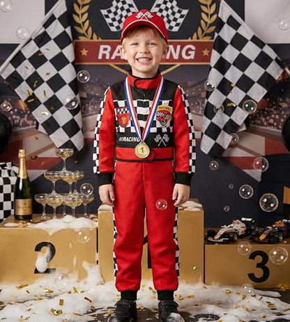 Kids Race Car Driver Costume Set Boys Girls Racer Jumpsuit Halloween Racer Cosplay Dress Up - size: 7-8 Years